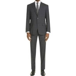 NEW CANALI sienna plaid stretch wool suit in gray